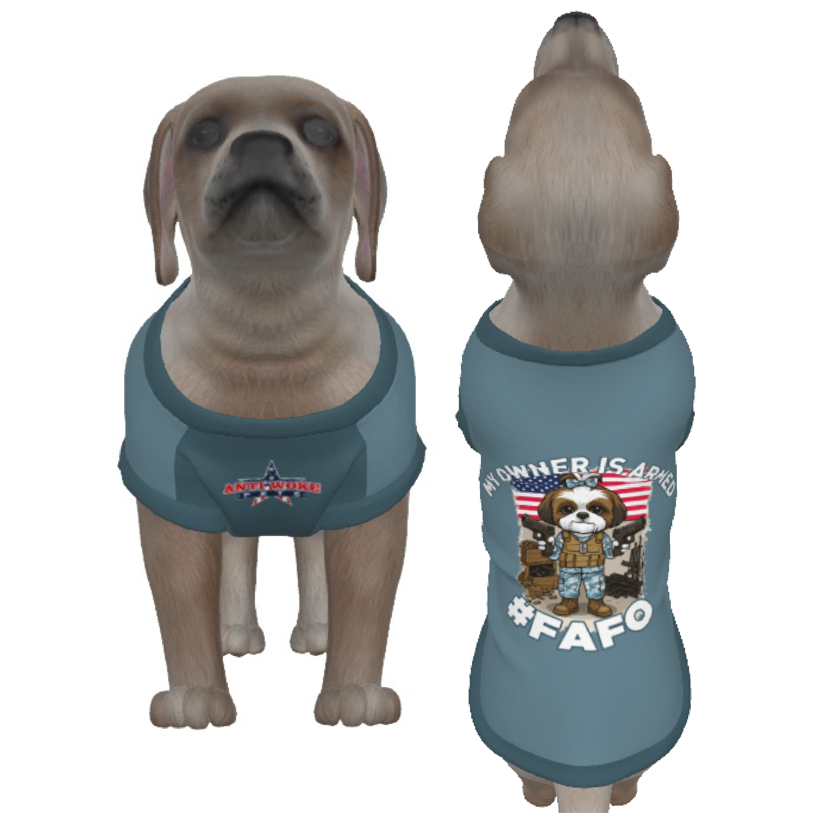 Shih Ztu- White and Brown Dog- Light Blue- Small Dog's Tank Top